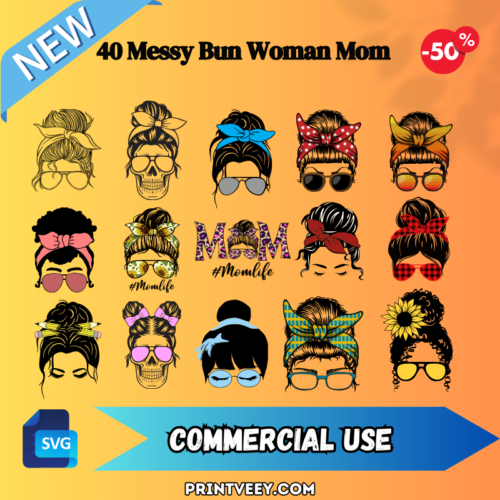 Best 40 Messy Bun Woman Mom SVG & PNG